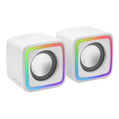 MSCUBEW Blanco, Altavoces Gaming RGB Compactos, Procesador Sonido DSP 8W, Control Volumen