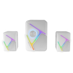 MS-H21, Altavoces Gaming RGB 2.1 y Subwoofer 35W, Sistema Drivers Invertidos 3D Surround, Altavoces Compactos con Iluminación Dinámica RGB, Alimentación USB y Conector Jack 3.5mm, Blanco