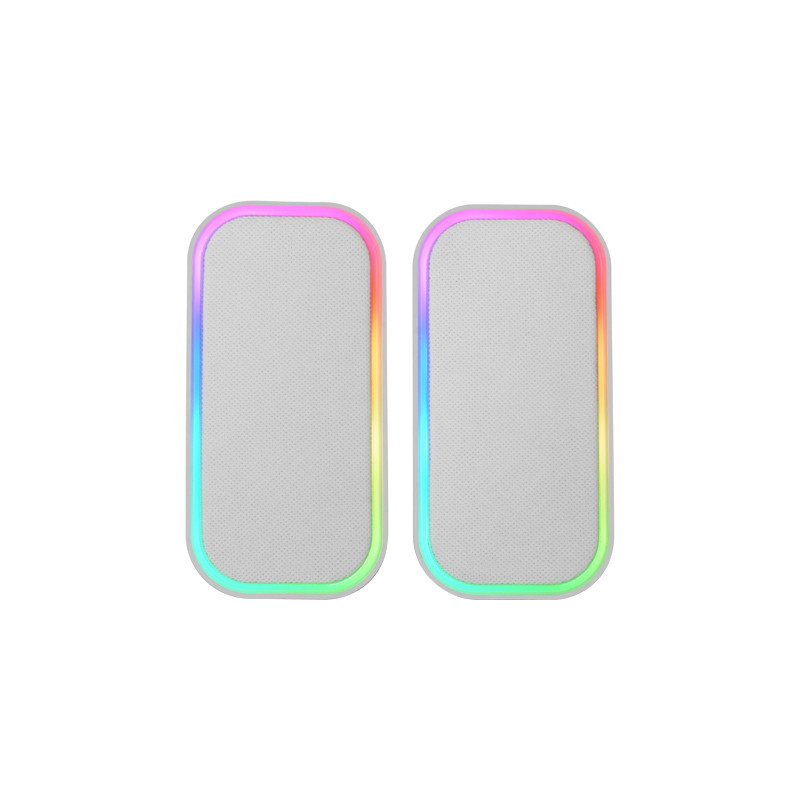 MS-OM, Altavoces Gaming 20W, Iluminación Dinámica RGB, Altavoces Bluetooth 5.3 + AUX-IN, Caja de Control de Volumen, Chipset DSP Personalizado, Compatibilidad Universal, Blanco