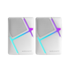 MS-H, Altavoces Gaming RGB Flow, Drivers Invertidos y Sonido 3D-Surround 10W, Altavoces Compactos con Caja de Control de Volumen, Conexión Universal Jack 3.5mm, Blanco