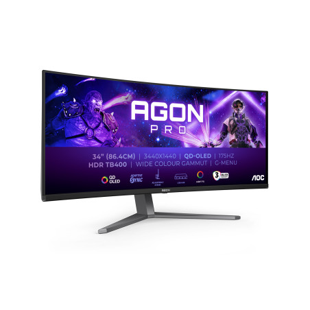 AGON PRO AG346UCD pantalla para PC 86,4 cm (34) 3440 x 1440 Pixeles Wide Quad HD QD-OLED Negro, Gris