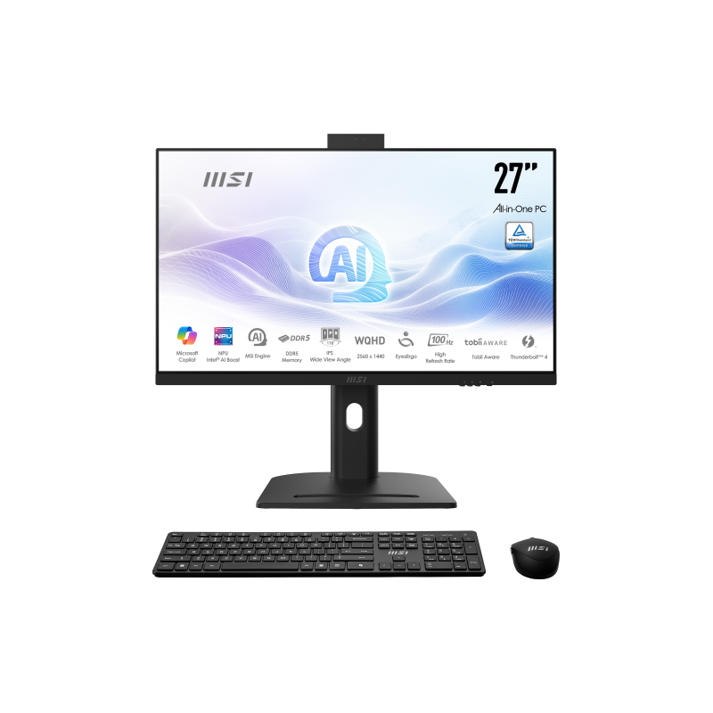 MSI AIO MODERN AM273Q AI 1UM-055ES. 27 IPS 2560x1440 (WQHD) 100HZ. INTEL ULTRA 7 155H. INTEL IRIS XE GRAPHICS.DDR5 32GB (16G*2). W11 PRO. NEGRO