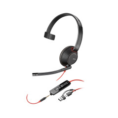 Auriculares Poly Blackwire 5210 monaural USB-C + conector de 3,5 mm + adaptador USB-C/A