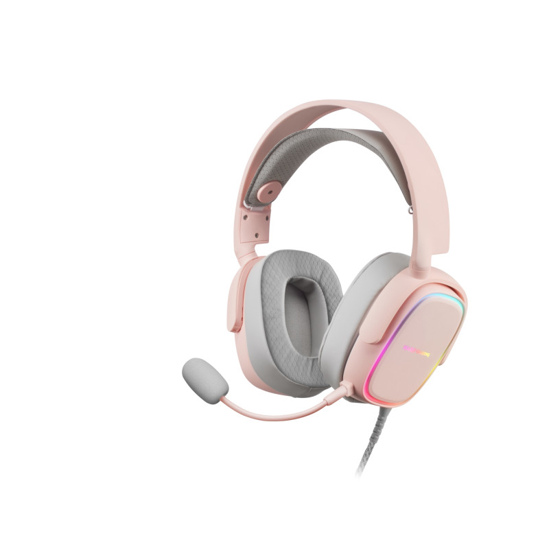 MHAX Rosa, Auriculares Gaming RGB, Micrófono Extraíble, HiFi, Compatibilidad Multiplataforma