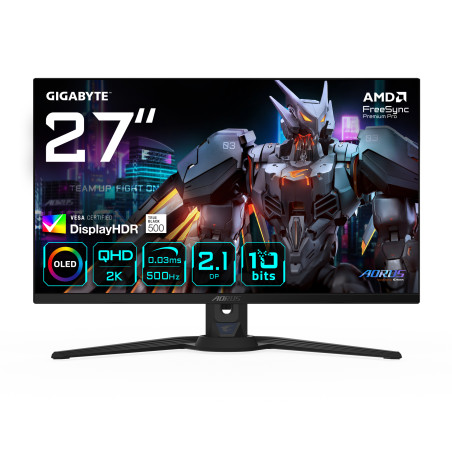 AORUS FO27Q5P Monitor Gaming OLED QHD  2560 x 1440, 500Hz, 0,03ms, KVM, 300 cd/m², FreeSync Premium Pro, DisplayHDR True Black 500, DisplayPort 2.1