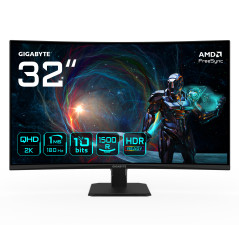 GS32QCA 31.5 Monitor Curvo para Gaming QHD - 2560 x 1440, 180Hz, 1ms, 250 cd/m², FreeSync, HDR Ready, HDMI 2.0, DisplayPort 1.4