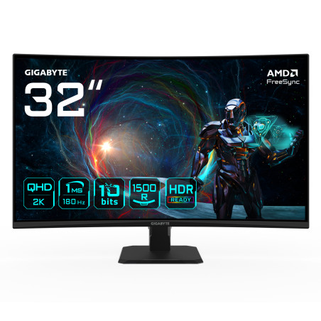 GS32QCA 31.5 Monitor Curvo para Gaming QHD - 2560 x 1440, 180Hz, 1ms, 250 cd/m², FreeSync, HDR Ready, HDMI 2.0, DisplayPort 1.4